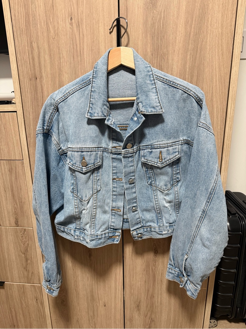 Oversize Light Blue Denim Jacket - Women's Cropped Jean Coat